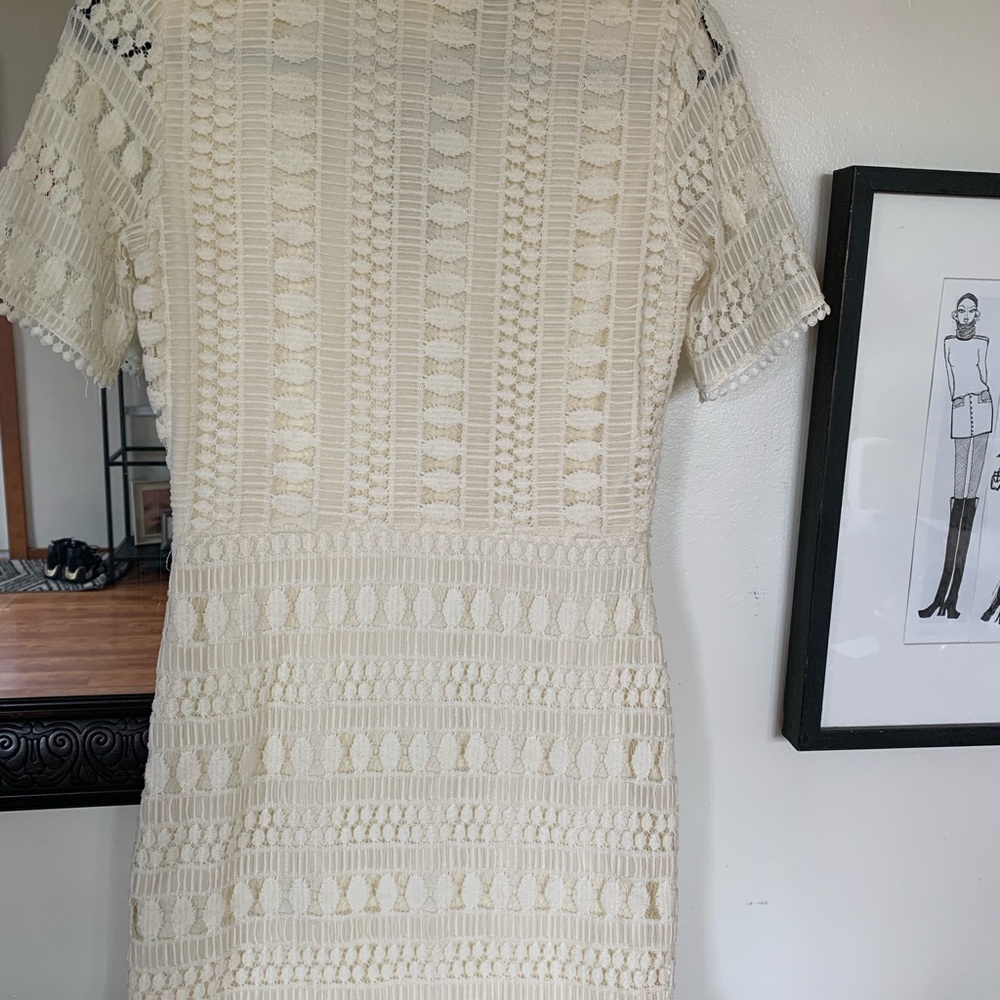 H&M Cream Eyelet Sheath Mini Dress with Crew Neck